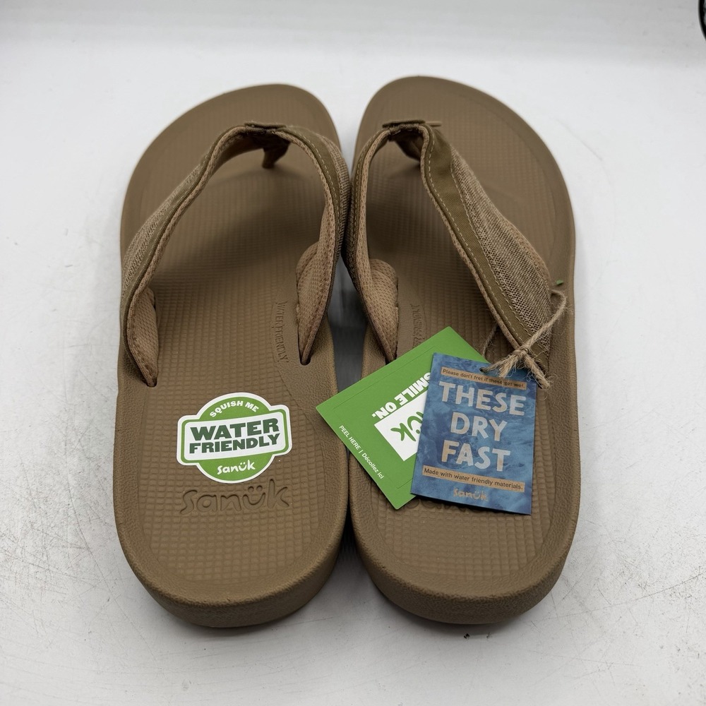 Sanuk Cosmic Seas Mesh Flip Flops Mens Sz 13 Tan Brown Thong Sandals 1152872 NWT - Picture 9 of 11